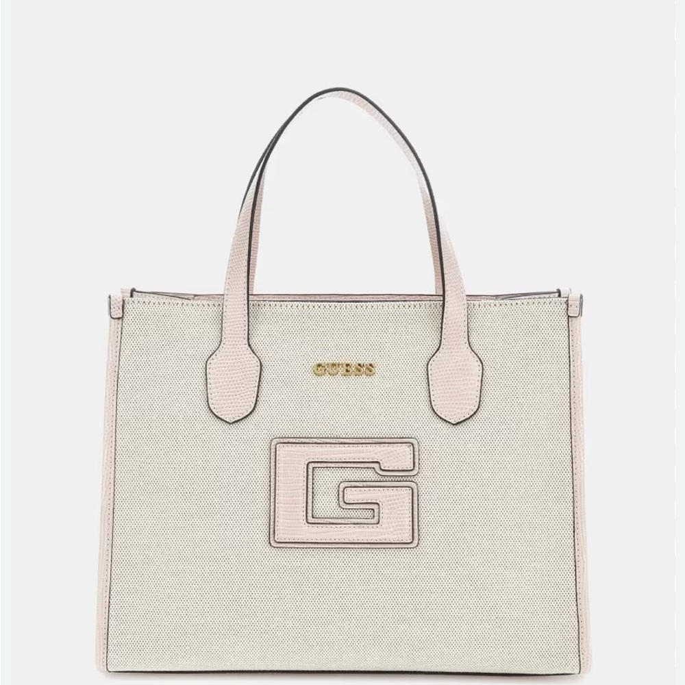 Guess Cream and Pink Hobo Bag with Textured Finish